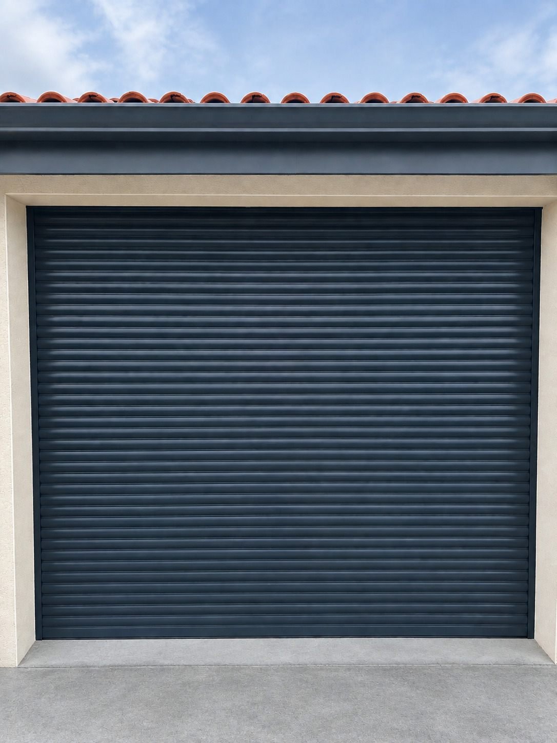 Volet roulant monobloc motorisé à lames aluminium, posé en applique sur une extension de maison